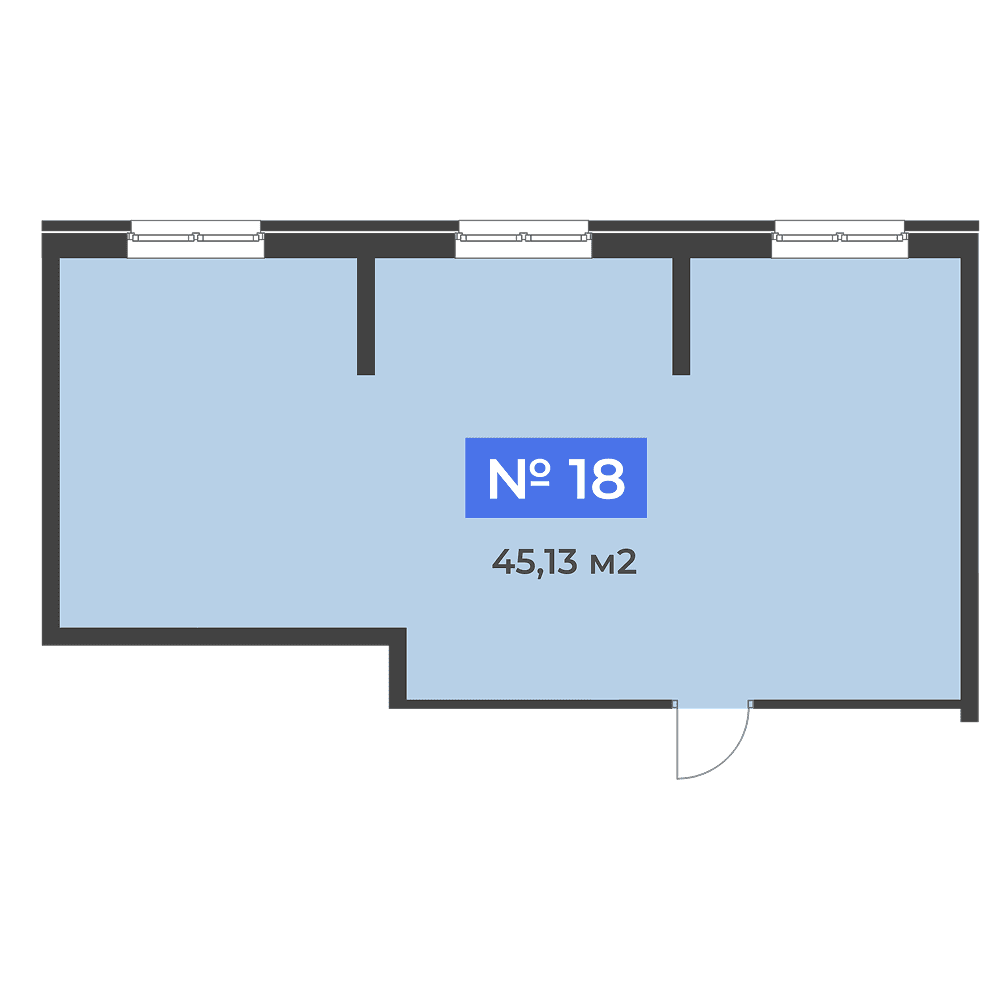 Планировка: коммерческое помещение, 45,13 м²